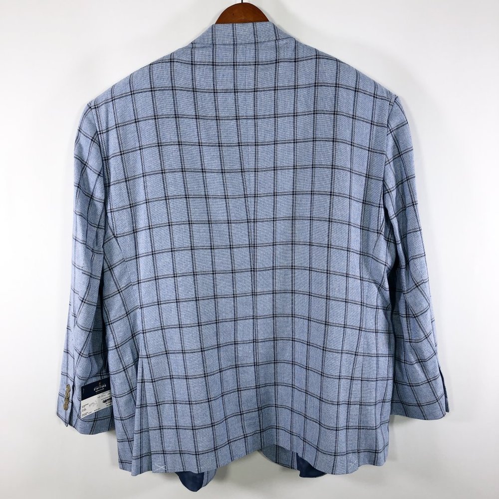 Stafford Blue Brown Windowpane Linen Sport Coat - Picture 6 of 11